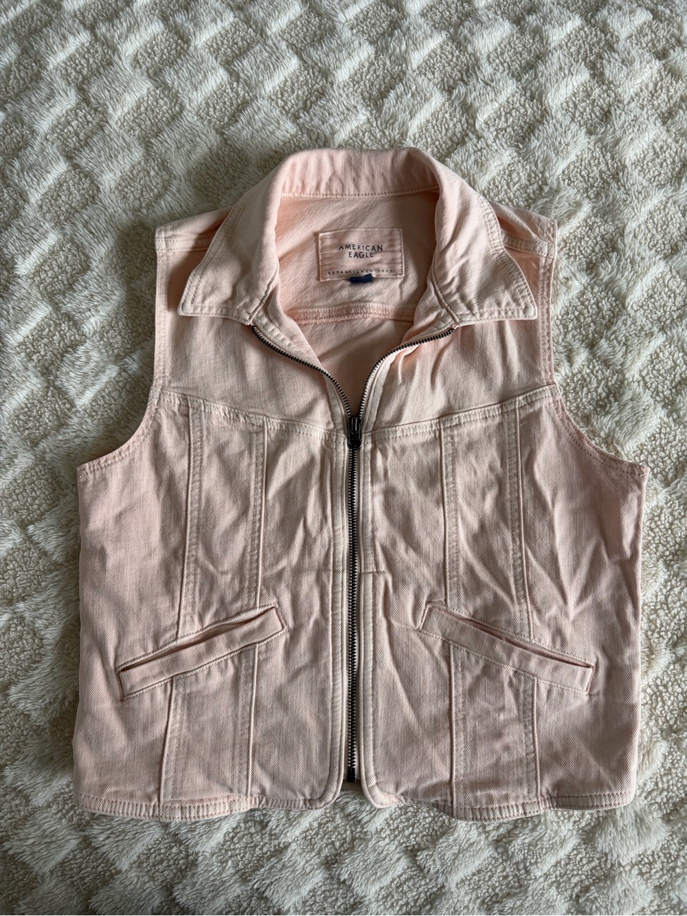 American Eagle Outfitters Light Pink Sleeveless Zip Front Vest Size Medium Y2K
